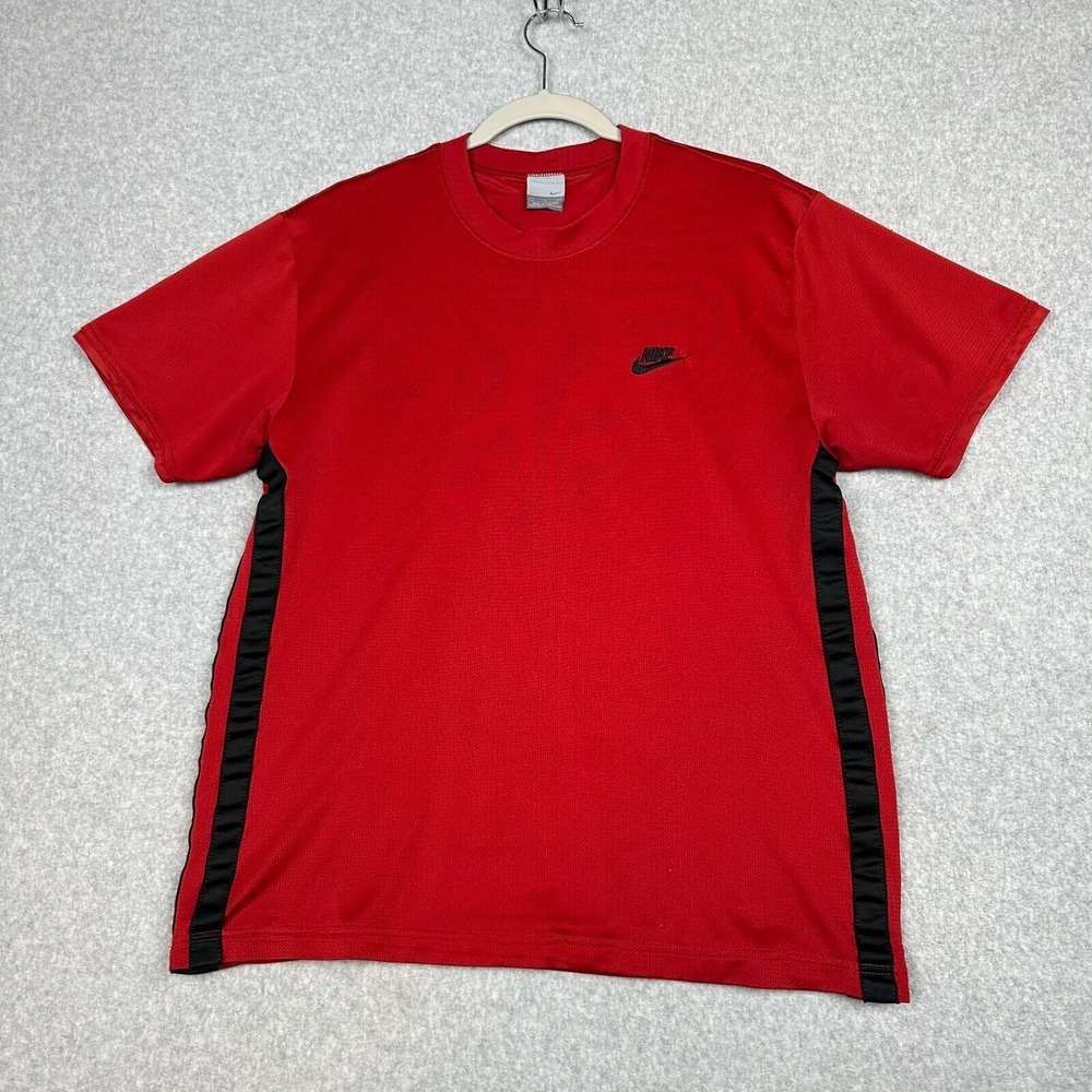VTG 90s Nike Shirt Mens L‎ Red Spell Out Travis Scott Mini Swoosh Mesh Pullover